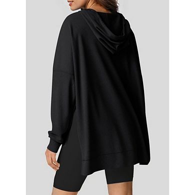 Oversized Hoodies for Women Casual Long Sleeve Waffle Knit Drawstring Side Slit Pullover Sweatshirts