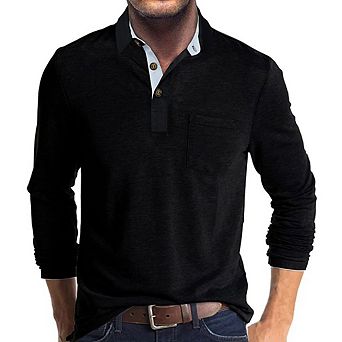 Trendy Minimalist Men's Polo Shirt Button Design Collared Base Layer Multi-Occasion Top