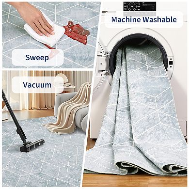 Geometric Washable Area Rugs Floor Cover,Stain Resistant Easy Cleaning Throw Carpet