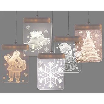 5 pc Battery Operated Christmas LED Hanging Ornaments Bright LEDs with Acrylic Design