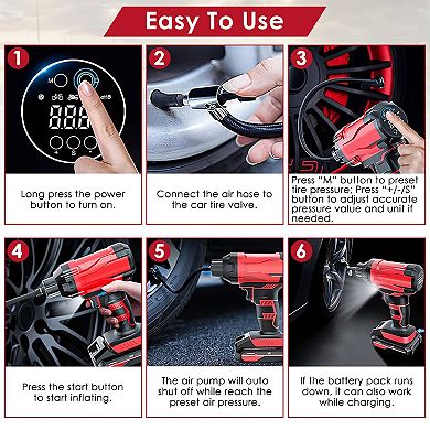 150PSI Cordless Tire Inflator Rechargeable Portable Air Compressor