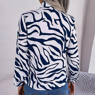 Women's Tie Neck Blouse Long Sleeve Color Block Striped Casual Top
