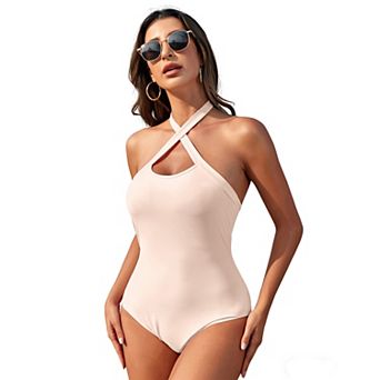Women's One Piece Swimsuit Cross Halter Neck Cutout Tie Back Fitted Beach Vacation Swimwear