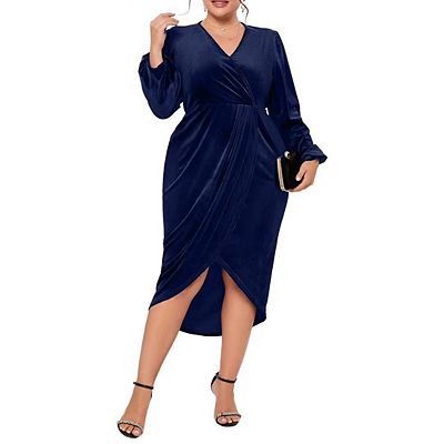 velvet casual dresses Women's Plus Size Dress Party Cocktail V Neck Long Sleeve Bodycon Wrap Light Blue Under The color_oak Measurements taken from size Size:US 10 (EU 40) pakistani velvet dress design