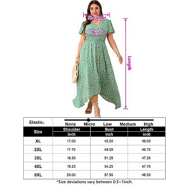 Women Plus Size Maxi Dress Summer Short Sleeve V Neck Button Down High Low Split Ruffle Long Dress
