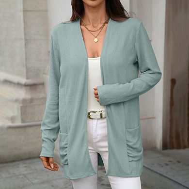 Women Cardigan Sweaters Casual Long Sleeve Open Front Knit Long Cardigans with Pockets