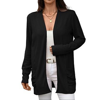 Women Cardigan Sweaters Casual Long Sleeve Open Front Knit Long Cardigans with Pockets