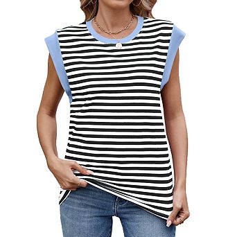 Women's Tops Trendy Striped Graphic Tee Shirts Cap Sleeve Beach Fashion Blouses