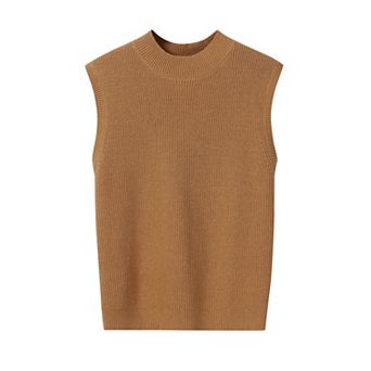 Women's Ribbed Turtleneck Sleeveless Sweater Vest Knit Top