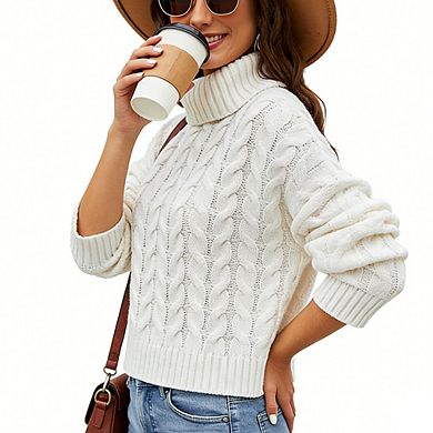 Women's Cropped Turtleneck Sweater Long Sleeve Cozy Ribbed Knit Pullover Casual Winter Top