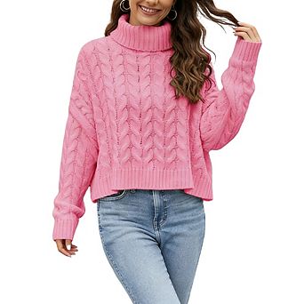 Women's Cropped Turtleneck Sweater Long Sleeve Cozy Ribbed Knit Pullover Casual Winter Top