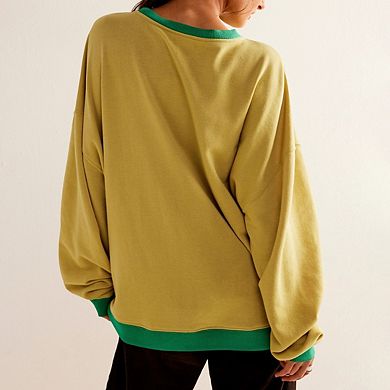 Women's Oversized Sweatshirt Casual Crewneck Shirt Long Sleeve Color block Pullover Tunic Tops