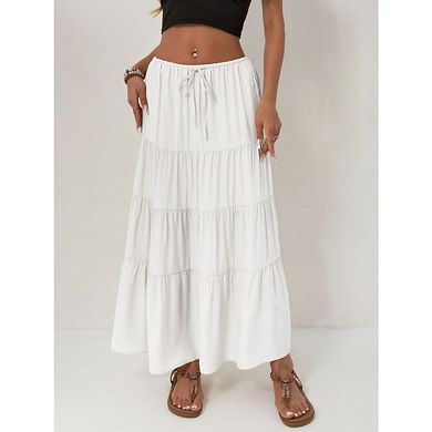Women's High Waist Tiered Ruffle Pleated A-line Flowy Swing Ultra-Long Boho Skirt