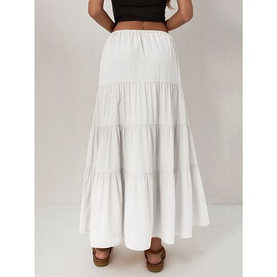 Women's High Waist Tiered Ruffle Pleated A-line Flowy Swing Ultra-Long Boho Skirt