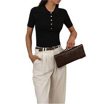 Womens Tops Short Sleeve Polo Shirts Casual Outfits Work Tops Collared V Neck Fitted Shirt