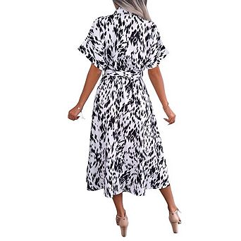 Women's Summer Shirt Dress Spring Vintage Polka Dot Print Short Sleeve Button Down Midi Dress