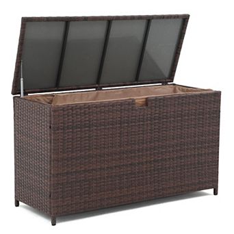 Espresso Brown 120 Gallon Outdoor Wicker Storage Box Waterproof for Cushions & Tools