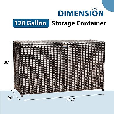 Espresso Brown 120 Gallon Outdoor Wicker Storage Box Waterproof for Cushions & Tools