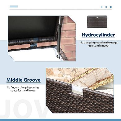 Espresso Brown 120 Gallon Outdoor Wicker Storage Box Waterproof for Cushions & Tools
