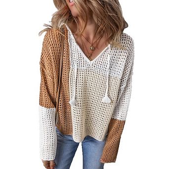 Women's Crochet Pullover Sweaters Fashion Long Sleeve Hollow Out Knit Sweater Tops