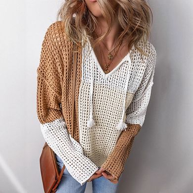 Women's Crochet Pullover Sweaters Fashion Long Sleeve Hollow Out Knit Sweater Tops