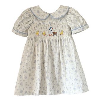 Toddler Girls Ducky Blue Floral Spring Smocked Dress
