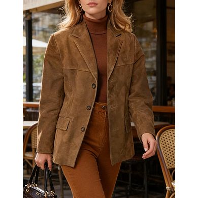 Women's Vintage Blazer Oversized Workwear Jacket with Large Patch Pockets