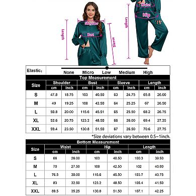 Women's Satin Long Sleeve Long Pants Pajama Set Casual Button Down Summer Fall Comfy Loungewear Set