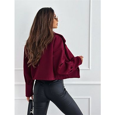 Women's Cropped Coat Long Sleeve Lapel Collar Double-Breasted Jacket