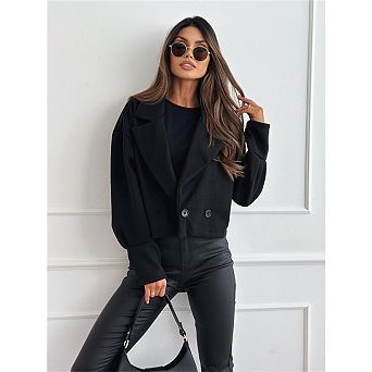 Women's Cropped Coat Long Sleeve Lapel Collar Double-Breasted Jacket