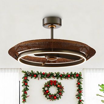 33" Farmhouse Gunmetal Silver Rattan Ceiling Fan with LED Light and Remote