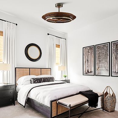 33" Farmhouse Gunmetal Silver Rattan Ceiling Fan with LED Light and Remote