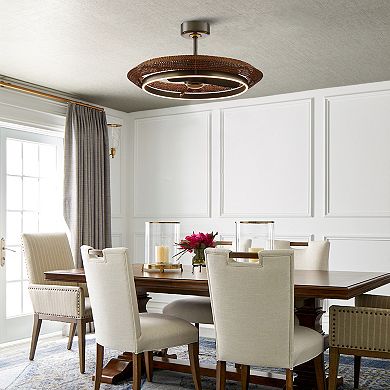 33" Farmhouse Gunmetal Silver Rattan Ceiling Fan with LED Light and Remote