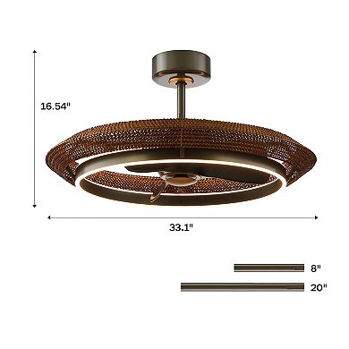 33" Farmhouse Gunmetal Silver Rattan Ceiling Fan with LED Light and Remote