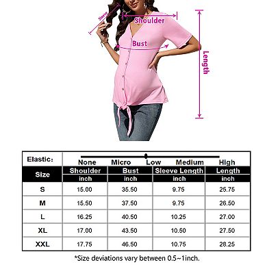Women's Maternity Top V Neck Short Sleeve Button Front Pregnancy Shirt for Casual Daily Wear