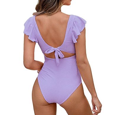 Women's V Neck Ruffled Maternity Swimsuit Twist Front Cutout Open Back Tie Bikini