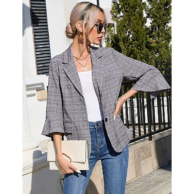 Women's Flutter Sleeve Blazer 3/4 Length Ruffle Sleeve Jacket with Pockets