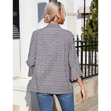 Women's Flutter Sleeve Blazer 3/4 Length Ruffle Sleeve Jacket with Pockets