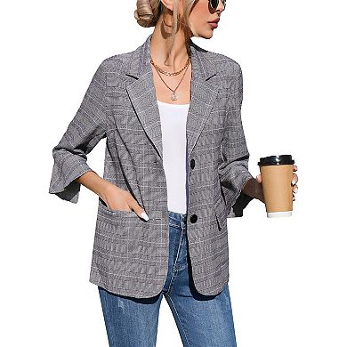 Women's Flutter Sleeve Blazer 3/4 Length Ruffle Sleeve Jacket with Pockets