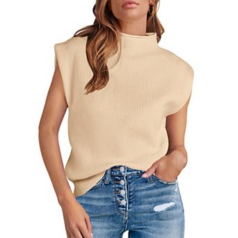 Women's Vest Ribbed Mock Neck Sleeveless Sweater Vest Knit Top