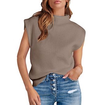 Women's Vest Ribbed Mock Neck Sleeveless Sweater Vest Knit Top
