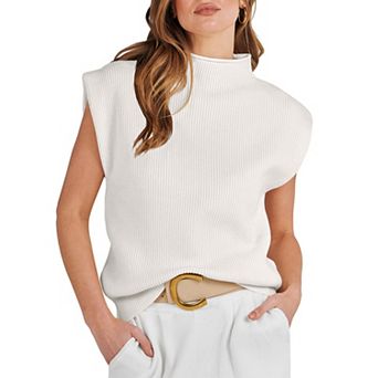 Women's Vest Ribbed Mock Neck Sleeveless Sweater Vest Knit Top