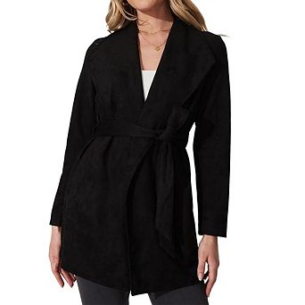 Women's Suede Lapel Cardigan Oversized Shawl Collar Long Coat Jacket for Fall and Winter