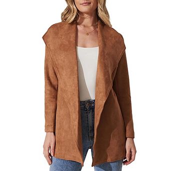Women's Suede Lapel Cardigan Oversized Shawl Collar Long Coat Jacket for Fall and Winter