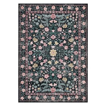 Area Rug Washable Non-Slip Vintage Floral Cluster Foldable Soft Indoor Carpet Living Room Floor Mat