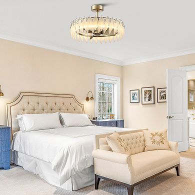 32" Antique Silver Feather Glass Ceiling Fan with LED Light and Remote