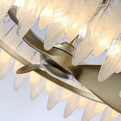 32" Antique Silver Feather Glass Ceiling Fan with LED Light and Remote