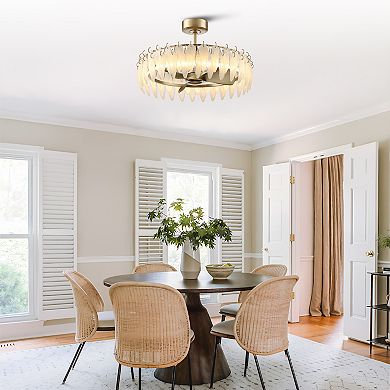 32" Antique Silver Feather Glass Ceiling Fan with LED Light and Remote