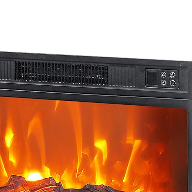 24" Modern Black Insert Electric Fireplace Heater with Remote and Realistic LED Flames