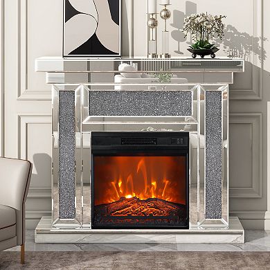 24" Modern Black Insert Electric Fireplace Heater with Remote and Realistic LED Flames